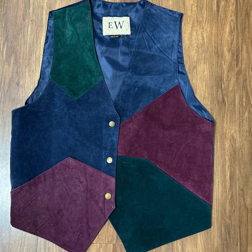 Vintage EW 90's Leather Vest Women's Patchwork Suede Vest Size L